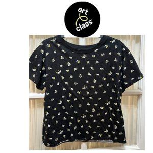 Art Class short-sleeve top; black with floral print; girls' size L